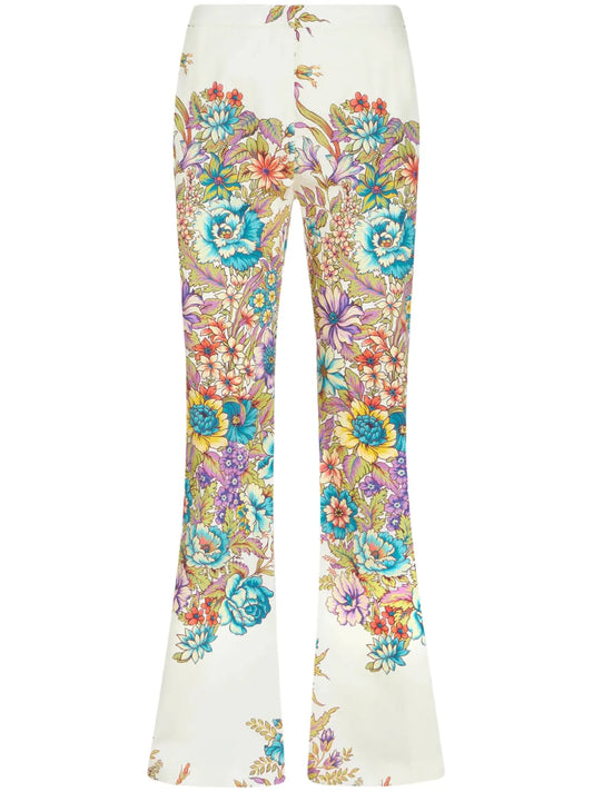 Floral-Print Flared Trousers