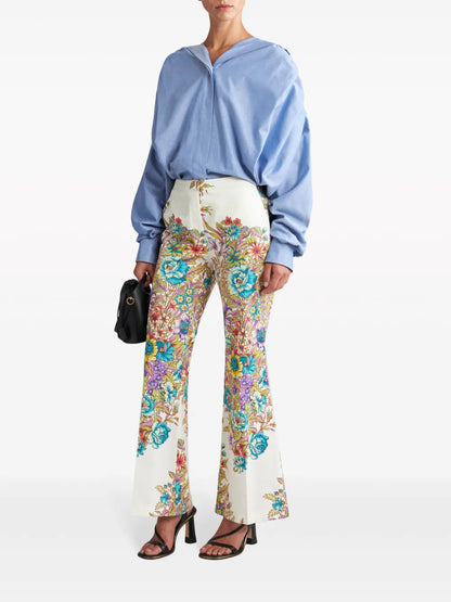 Floral-Print Flared Trousers