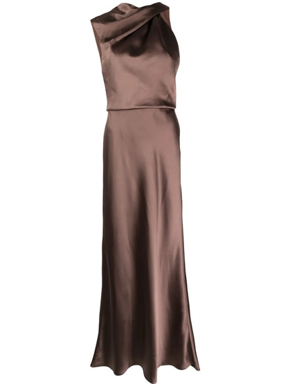 Asymmetric Draped Satin Gown