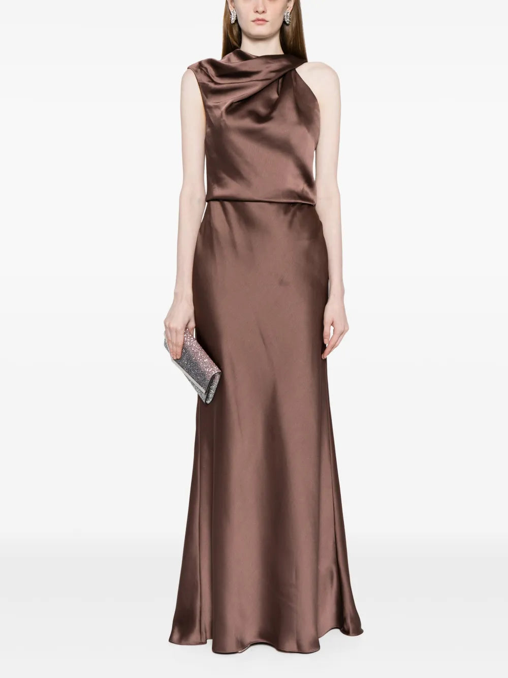 Asymmetric Draped Satin Gown