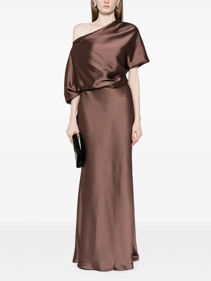 Off-Shoulder Draped Maxi Dress