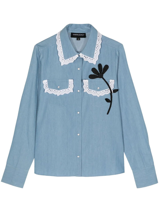 Floral-Appliqué Cotton Shirt