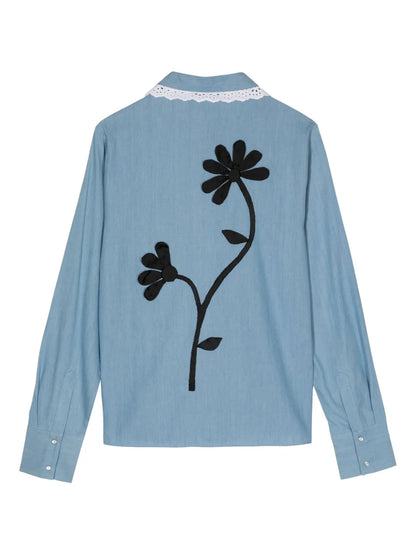Floral-Appliqué Cotton Shirt