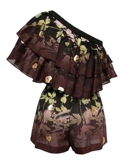 Floral-Print Ruffled Playsuit