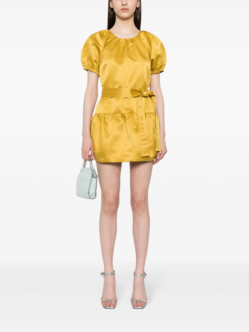 Puff-Sleeve Tulip-Satin Mini Dress