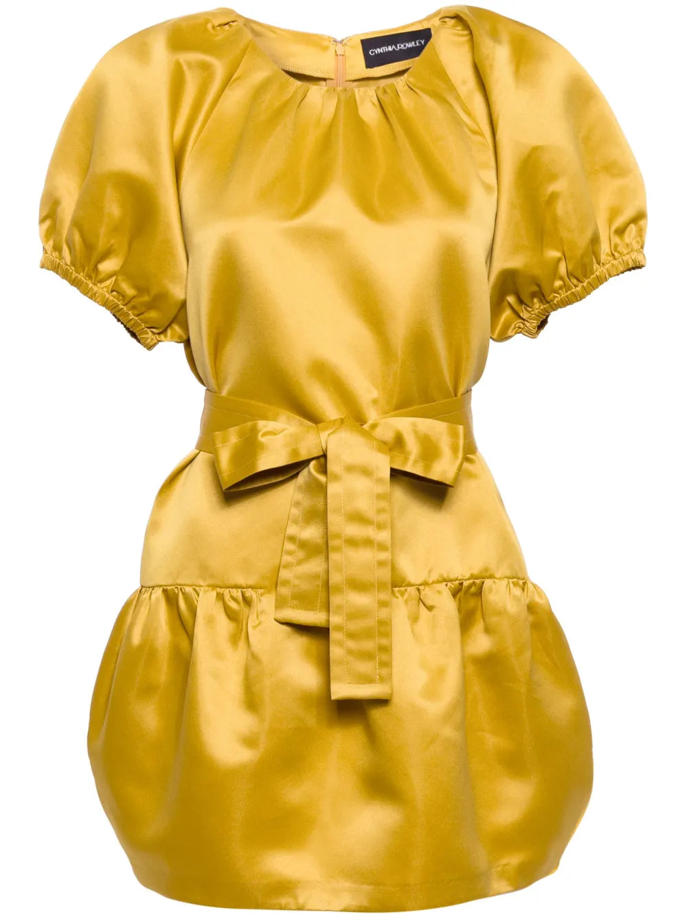 Puff-Sleeve Tulip-Satin Mini Dress