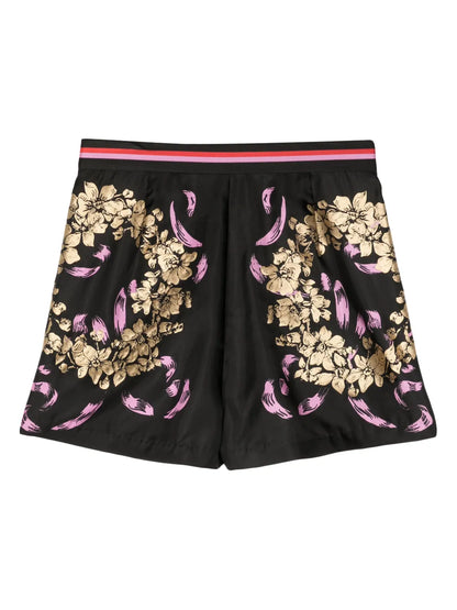 Floral-Print Silk Shorts