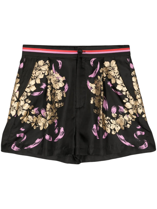 Floral-Print Silk Shorts