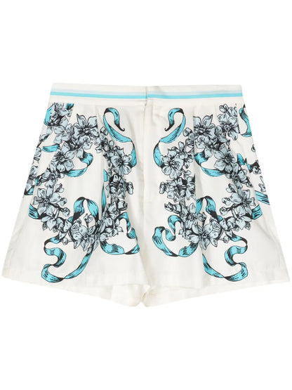 Floral-Print Silk Shorts
