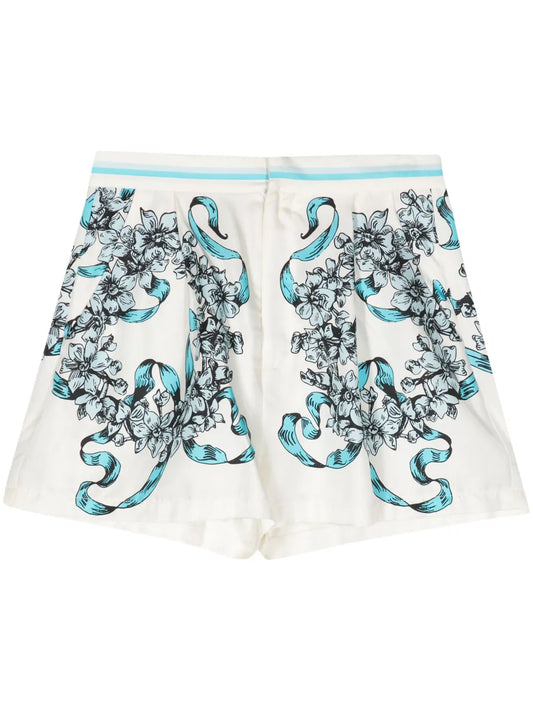 Floral-Print Silk Shorts