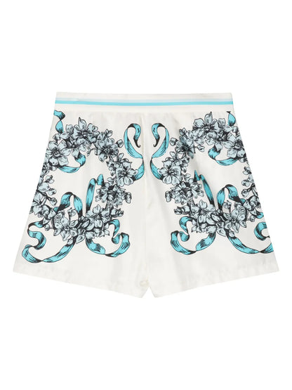 Floral-Print Silk Shorts
