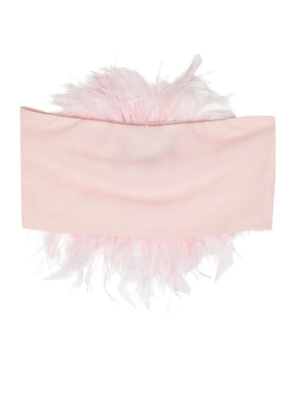 Feather-Embellished Bandeau Top