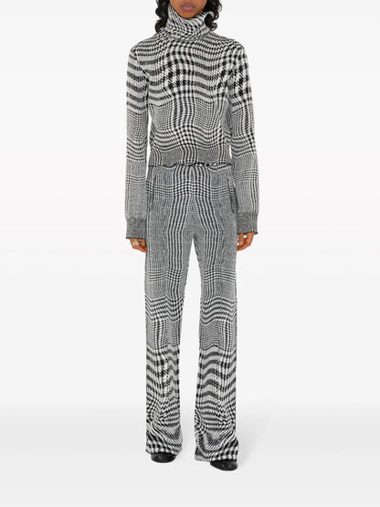 Warped Houndstooth Jacquard Wool-Blend Trousers