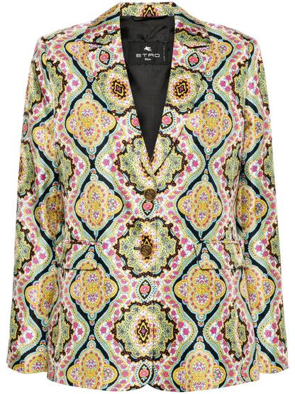 Floral-Print Silk Blazer