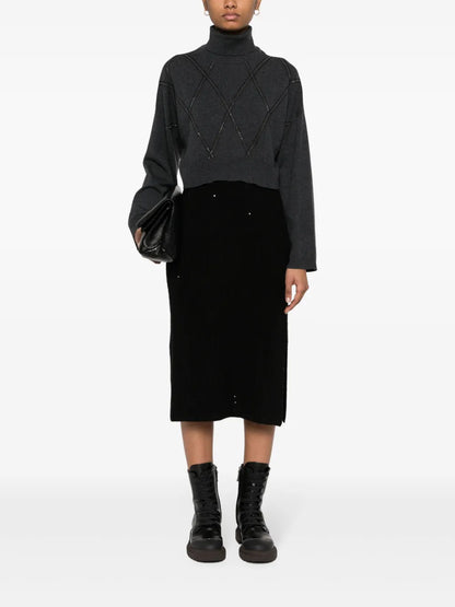 Sequinned Ribbed Midi Skirt