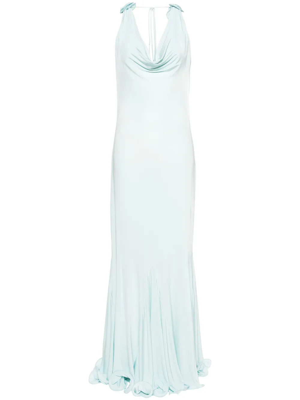 Floral-Appliqué Cowl Maxi Dress