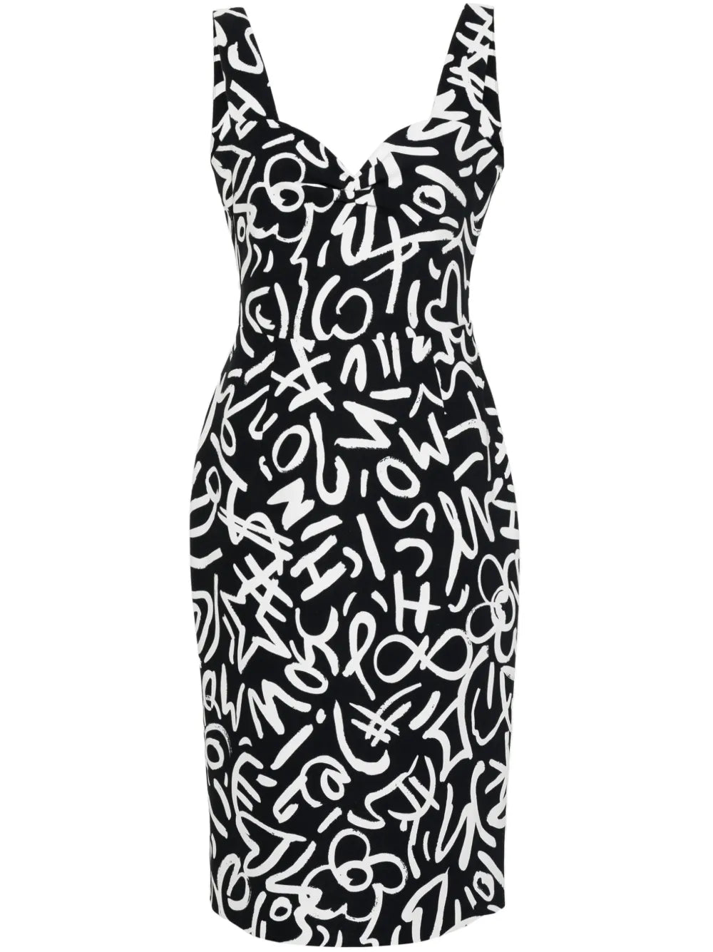 Scribble-Print Midi Dress