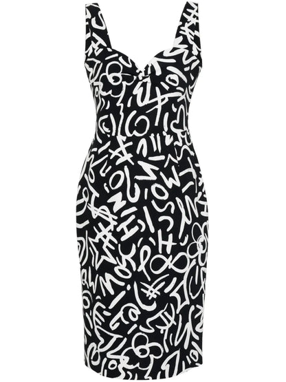 Scribble-Print Midi Dress