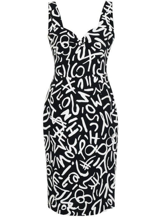 Scribble-Print Midi Dress