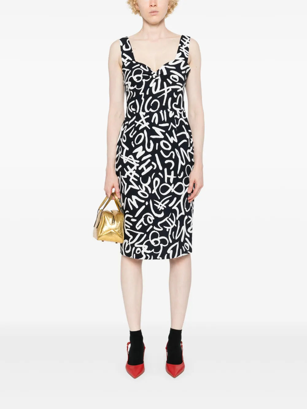 Scribble-Print Midi Dress