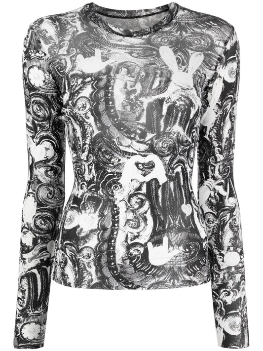 Abstract-Print Long-Sleeve T-Shirt