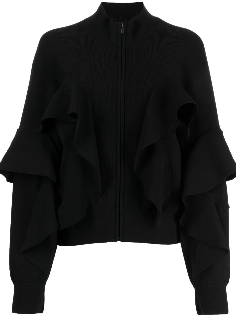 Ruffle Zip-Front Cardigan