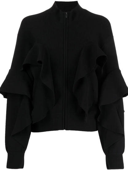 Ruffle Zip-Front Cardigan
