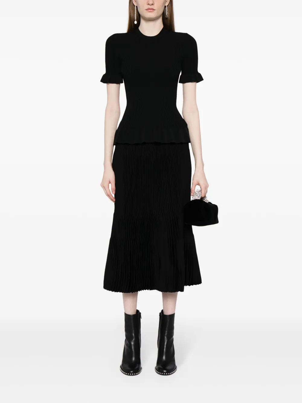 Ruffle-Trim Ribbed Knitted Top
