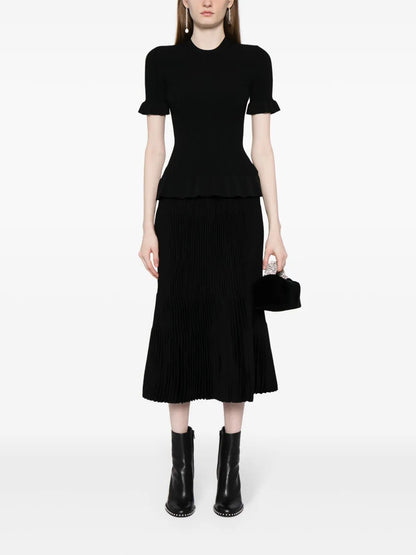 Ruffle-Trim Ribbed Knitted Top