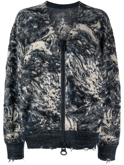 Intarsia-Knit Zip Cardigan