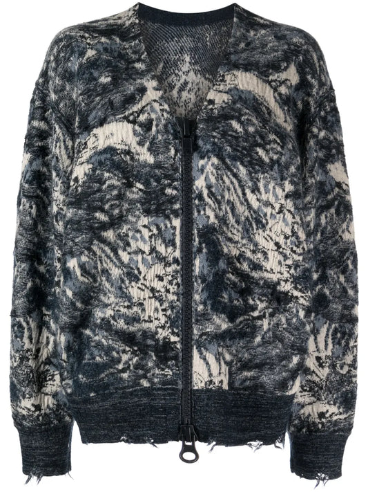Intarsia-Knit Zip Cardigan