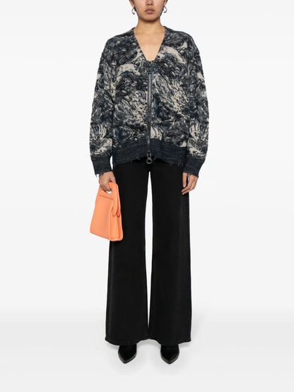 Intarsia-Knit Zip Cardigan