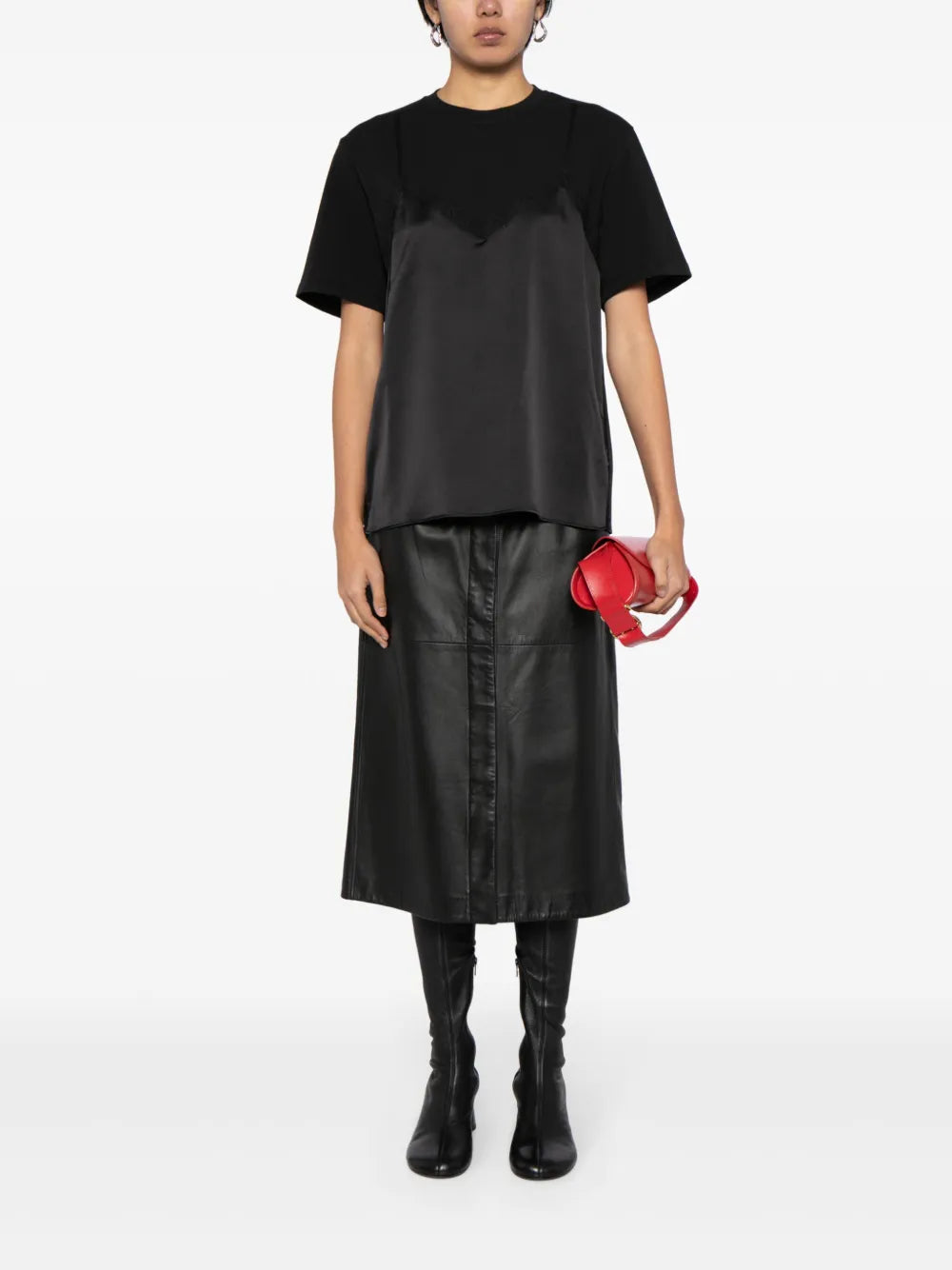 Satin-Panel Layered T-Shirt