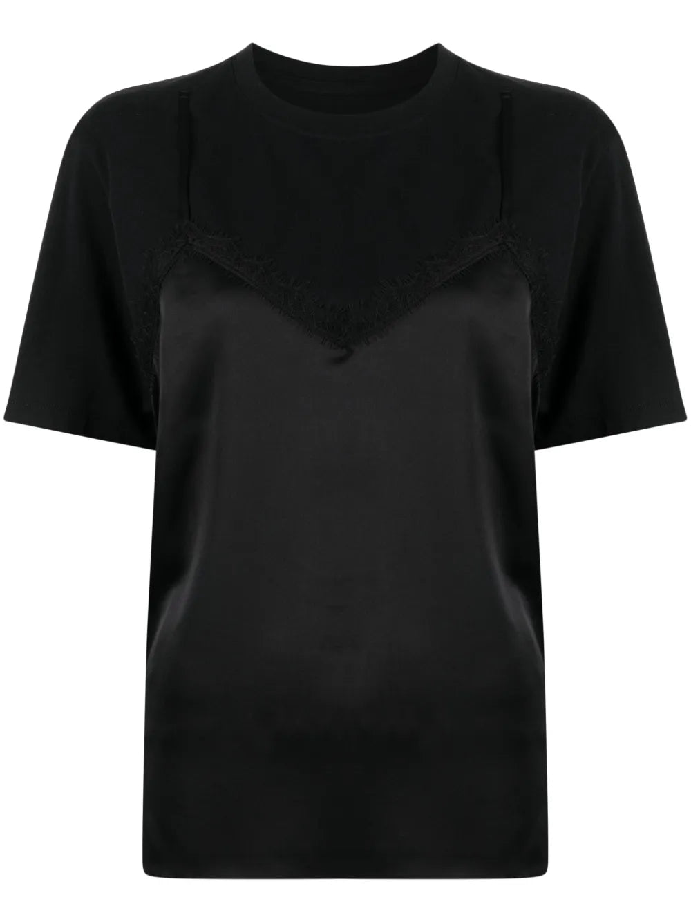 Satin-Panel Layered T-Shirt