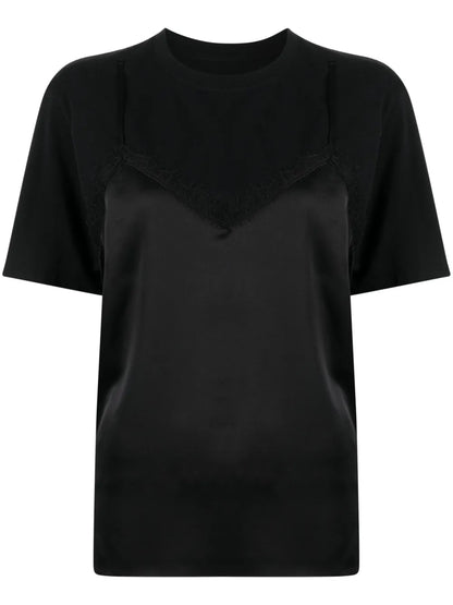 Satin-Panel Layered T-Shirt
