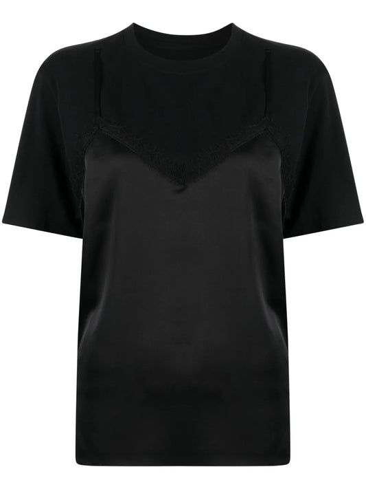 Satin-Panel Layered T-Shirt