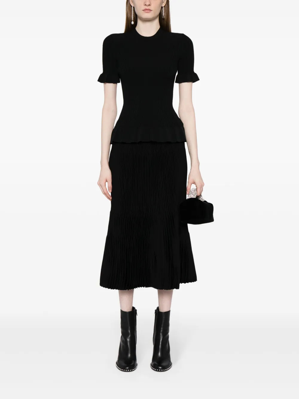 Ribbed-Knit Mid-Length Skirt