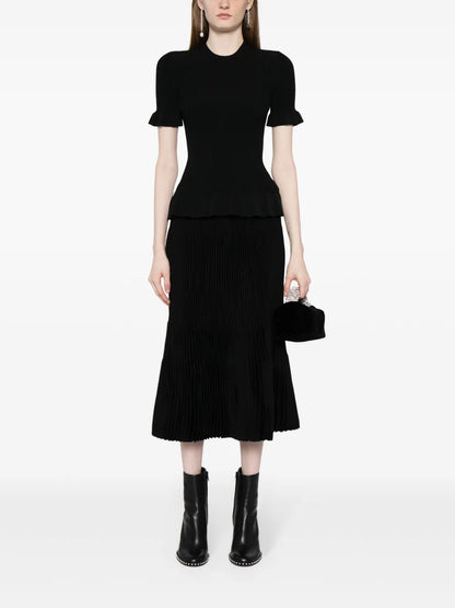 Ribbed-Knit Mid-Length Skirt