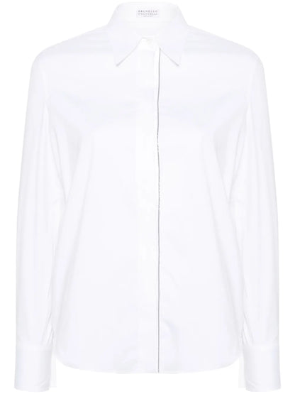 Beaded-Trim Poplin Shirt