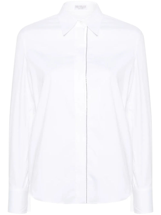Beaded-Trim Poplin Shirt