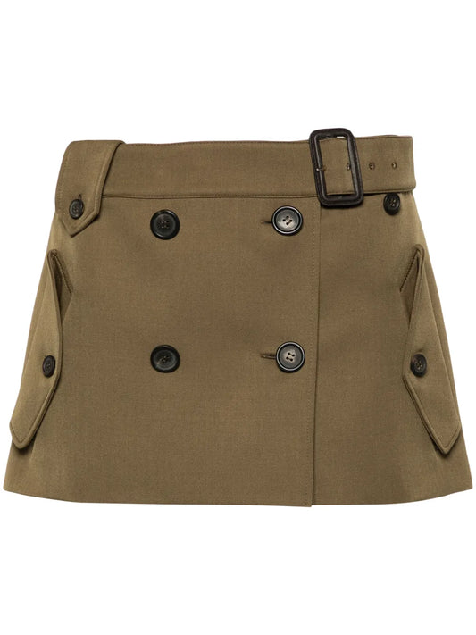 Belted Virgin Wool Miniskirt