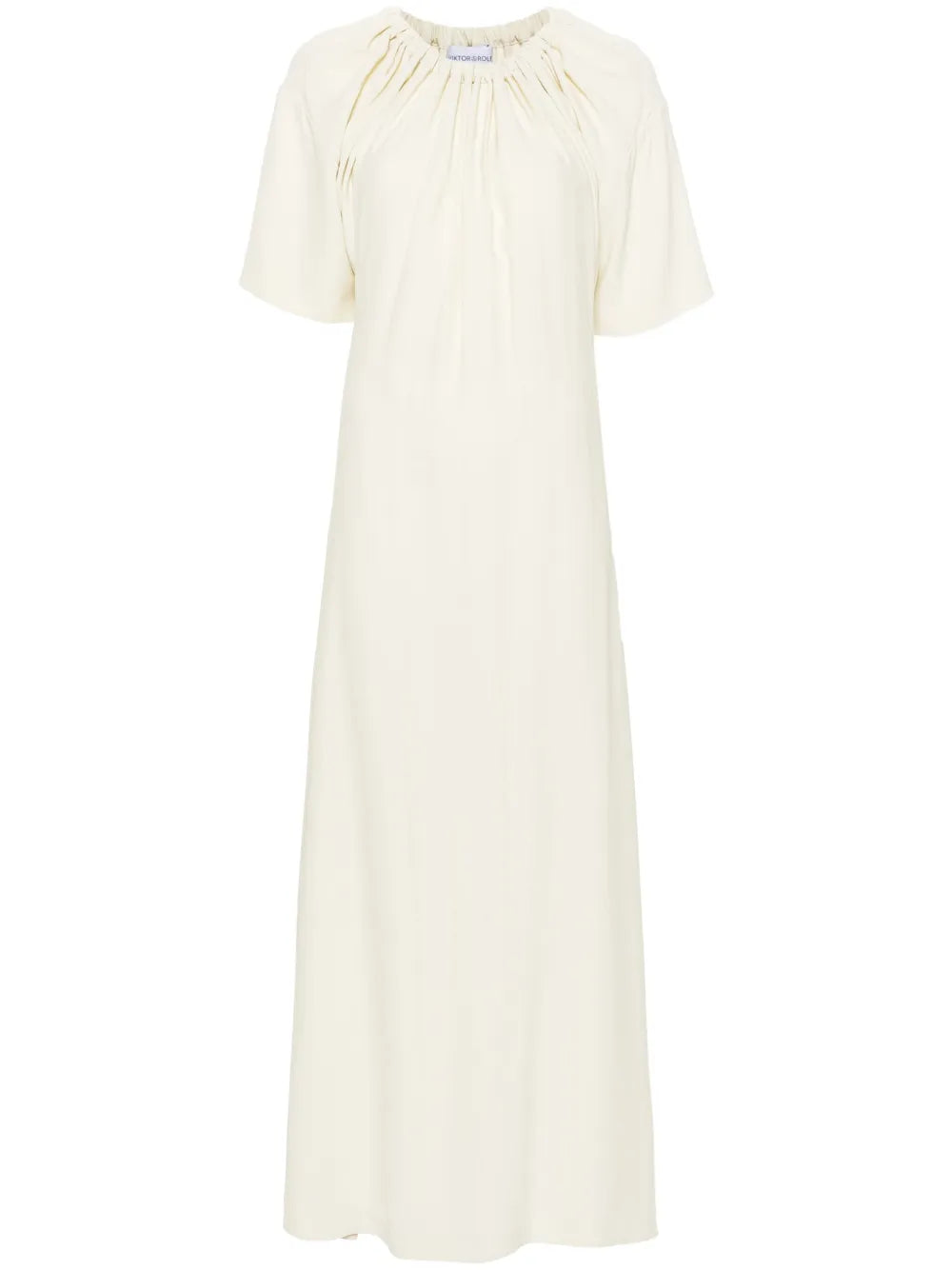 Gathered-Neckline Crepe Maxi Dress