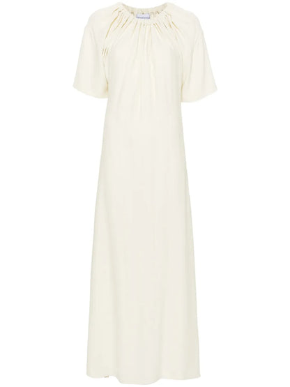 Gathered-Neckline Crepe Maxi Dress