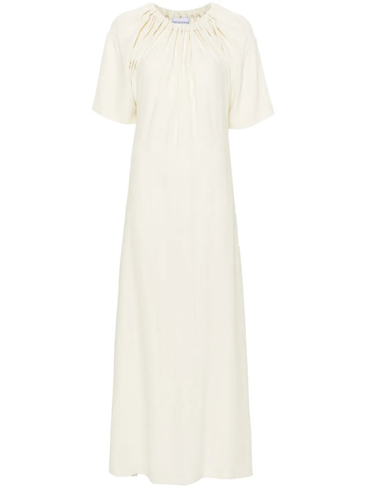 Gathered-Neckline Crepe Maxi Dress