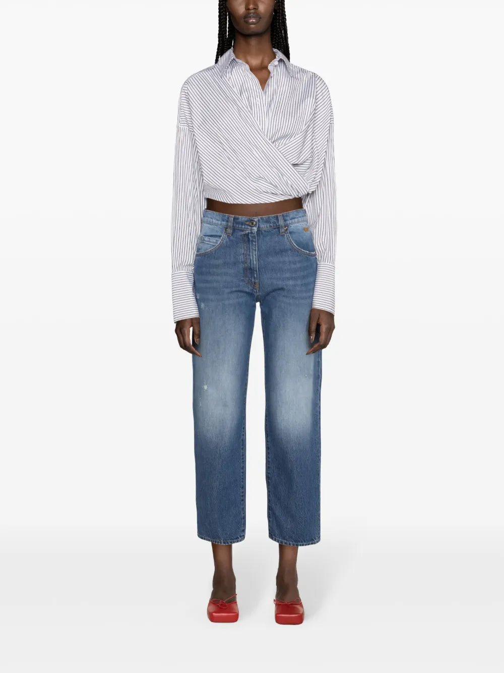 Cropped Wrap Striped Shirt
