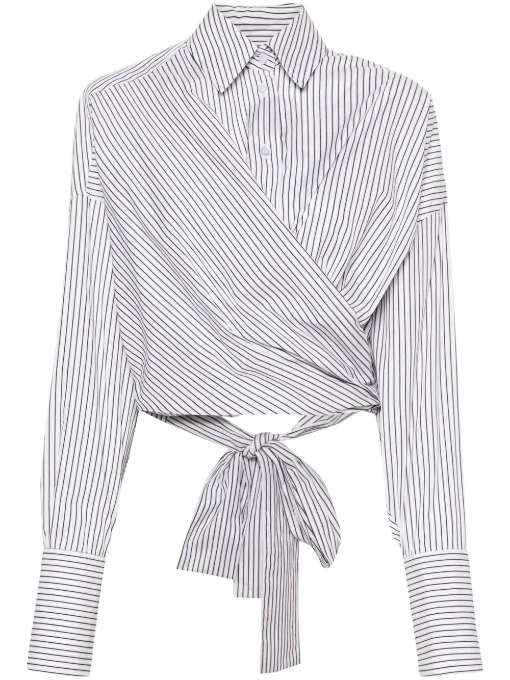 Cropped Wrap Striped Shirt