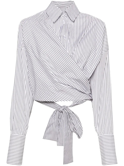 Cropped Wrap Striped Shirt