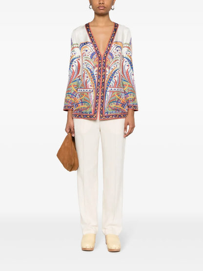 Floral-Print Silk Jacket