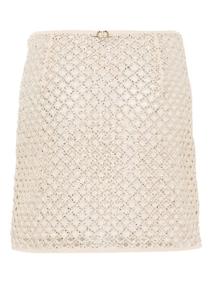 Beaded Open-Knit Miniskirt