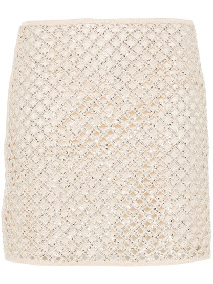 Beaded Open-Knit Miniskirt